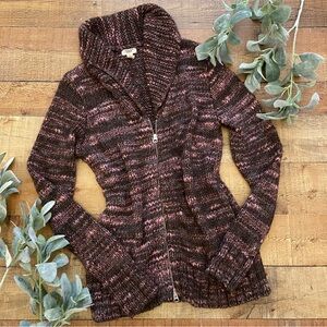 Lands' End Mauve Pink + Brown Zip Up Sweater Jacket, Wool Blend